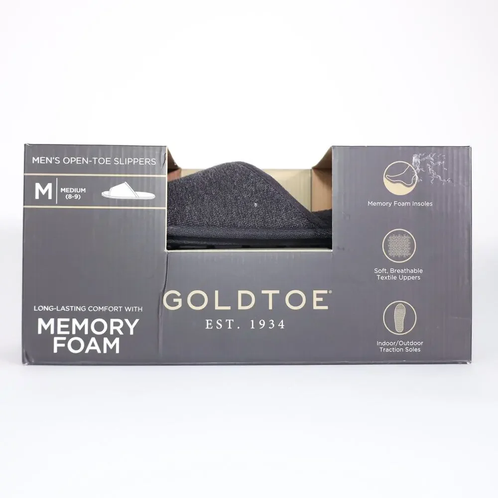 Gold Toe Mens Open Toe Memory Foam Slippers - Mens Medium (8-9) - Black - NIB